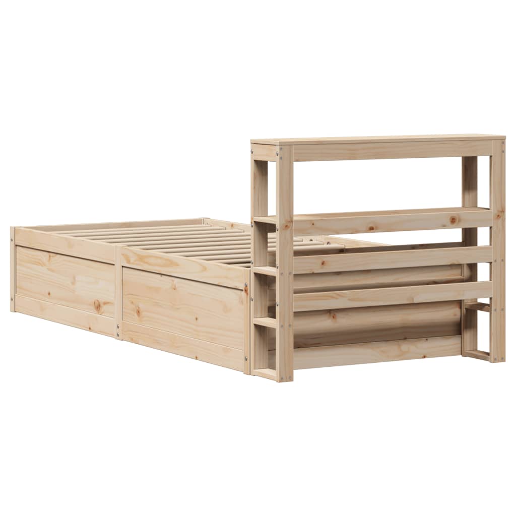 Bed frame with bedside gap solid pine - natural colored, 90 x 190 cm - number 8.