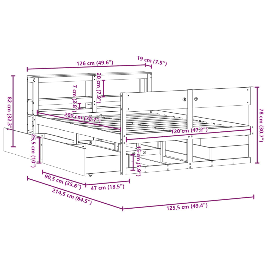 Rama łóżka bez materaca sosna stała - naturalny kolor, 120 x 190 cm - number 12.