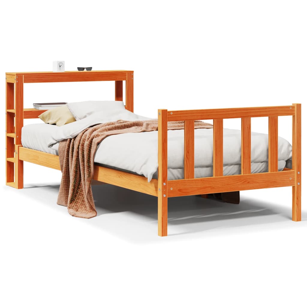 Bed frame with headboard solid pine wood golden brown - brown, 75 x 190 cm - number 2.