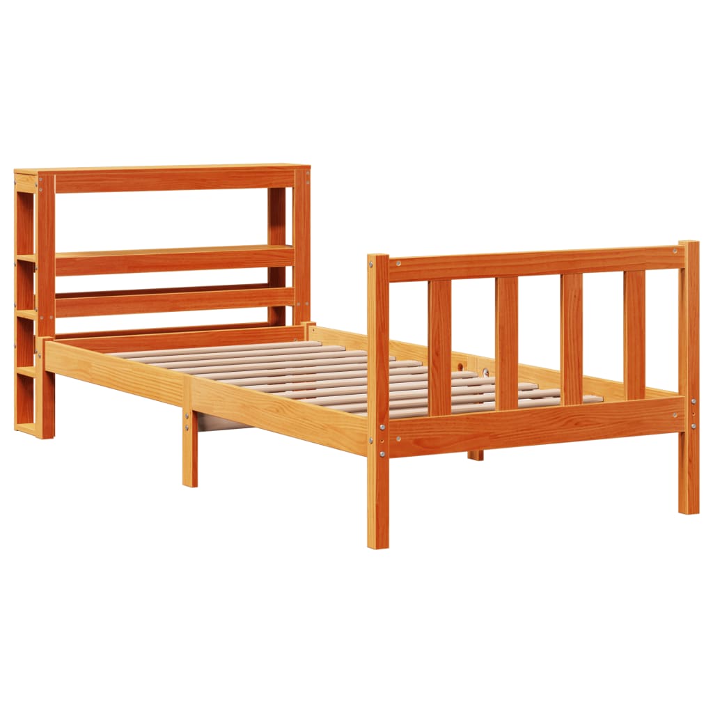 Bed frame with headboard solid pine wood golden brown - brown, 75 x 190 cm - number 3.