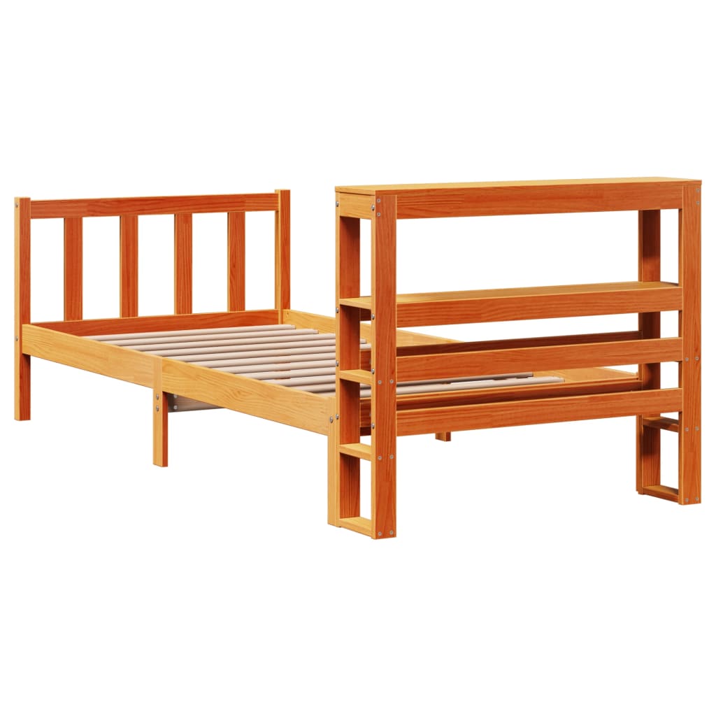 Bed frame with headboard solid pine wood golden brown - brown, 75 x 190 cm - number 6.