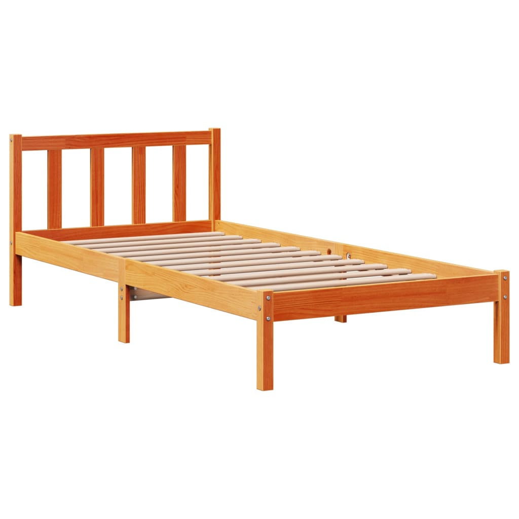 Bed frame with headboard solid pine wood golden brown - brown, 75 x 190 cm - number 8.