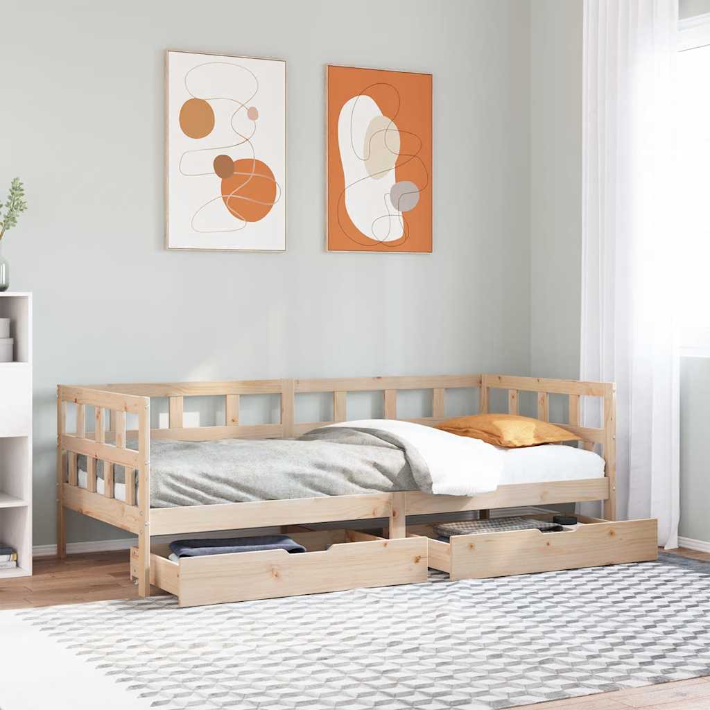 Daybed med skuffer massivt fyrretræ - naturfarvet, 90 x 200 cm - number 1.