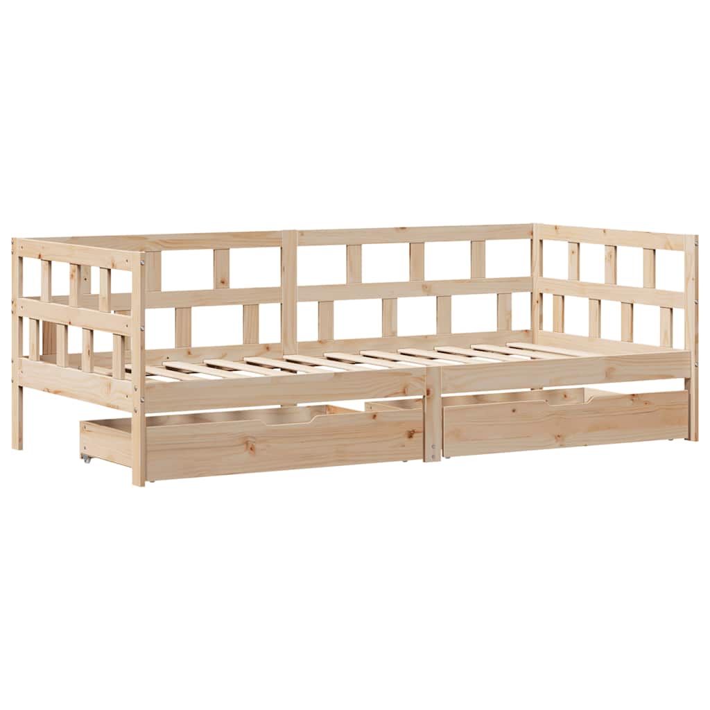 Daybed med skuffer massivt fyrretræ - naturfarvet, 90 x 200 cm - number 3.