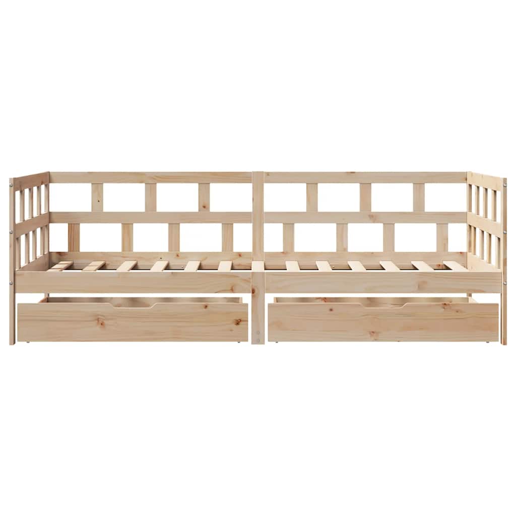 Daybed med skuffer massivt fyrretræ - naturfarvet, 90 x 200 cm - number 4.