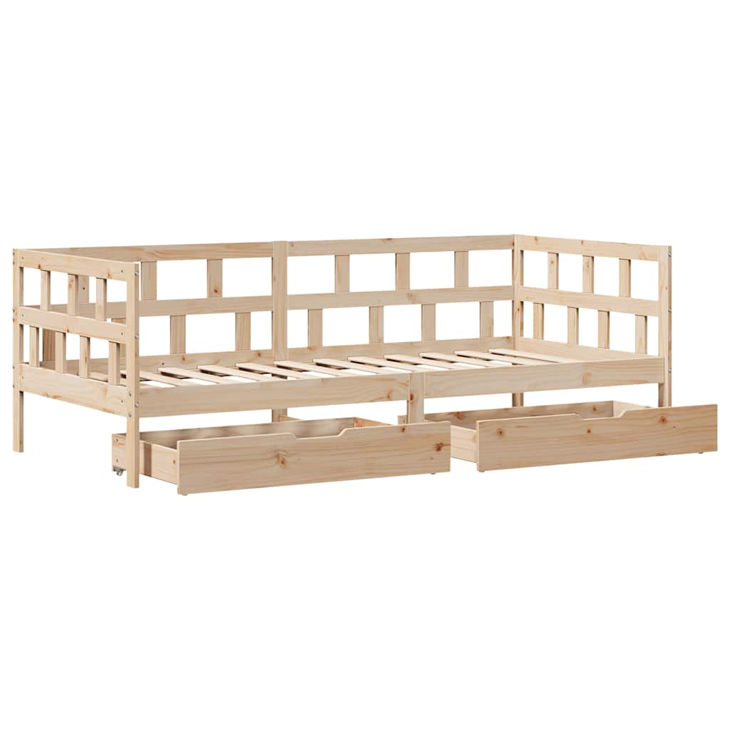 Daybed med skuffer massivt fyrretræ - naturfarvet, 90 x 200 cm - number 9.