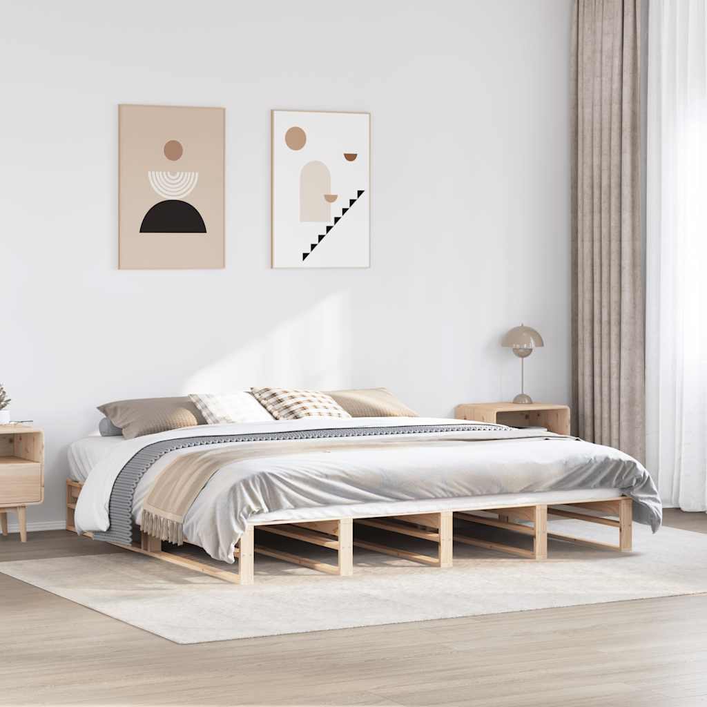 Bed frame without mattress solid pine - natural colored, 200 x 200 cm - number 1.