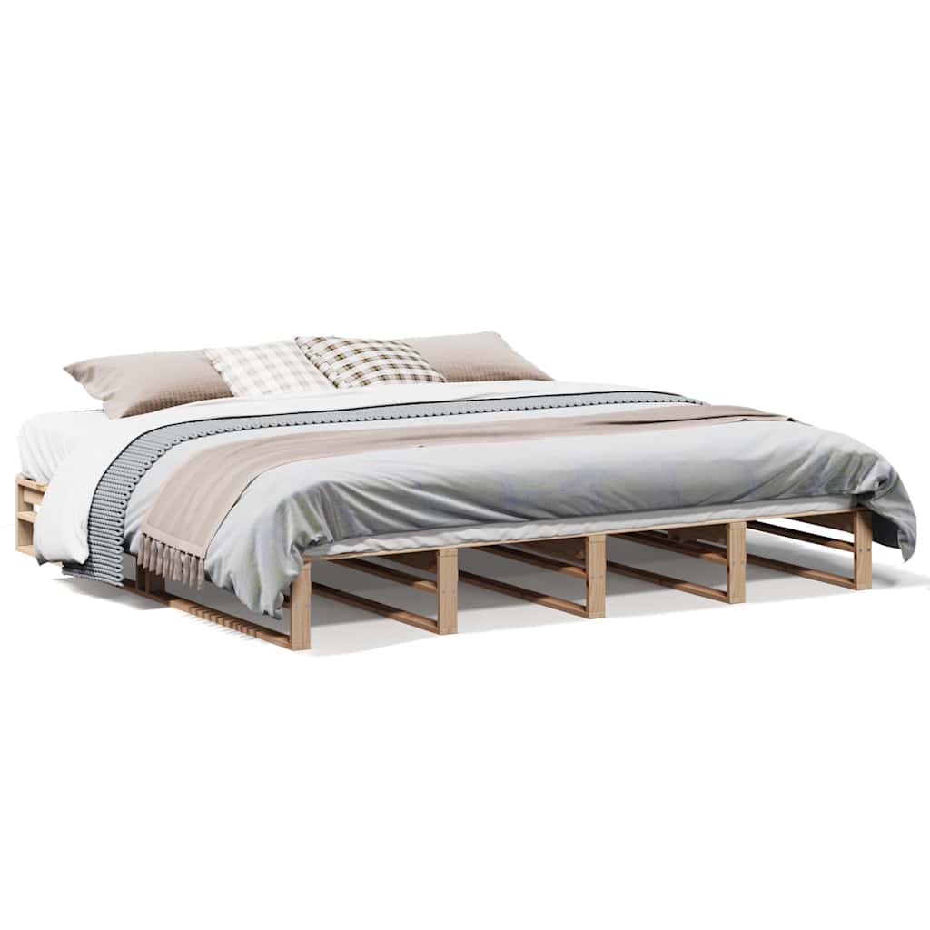 Bed frame without mattress solid pine - natural colored, 200 x 200 cm - number 2.