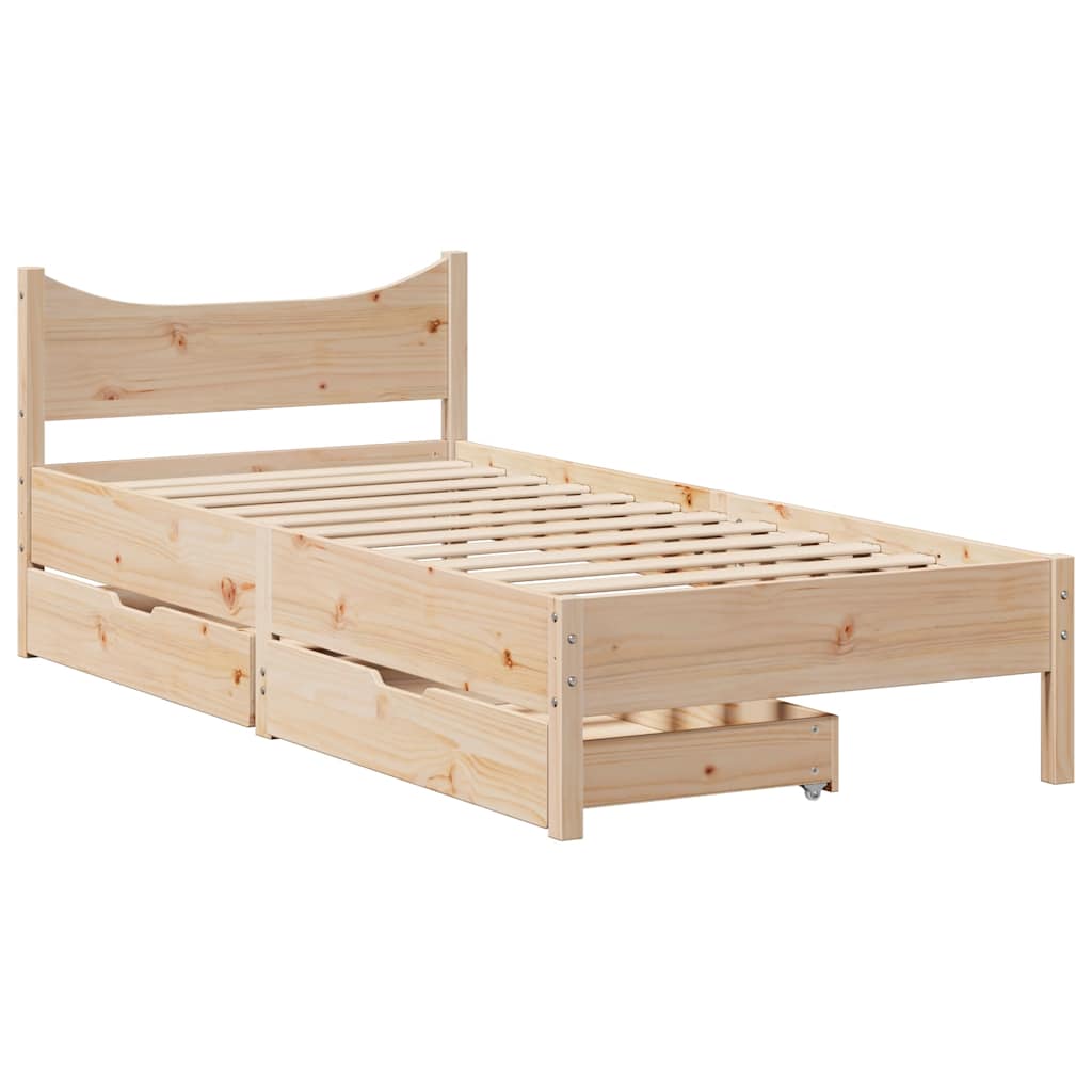 Bed frame with drawers solid pine - natural colored, 75 x 190 cm - number 2.