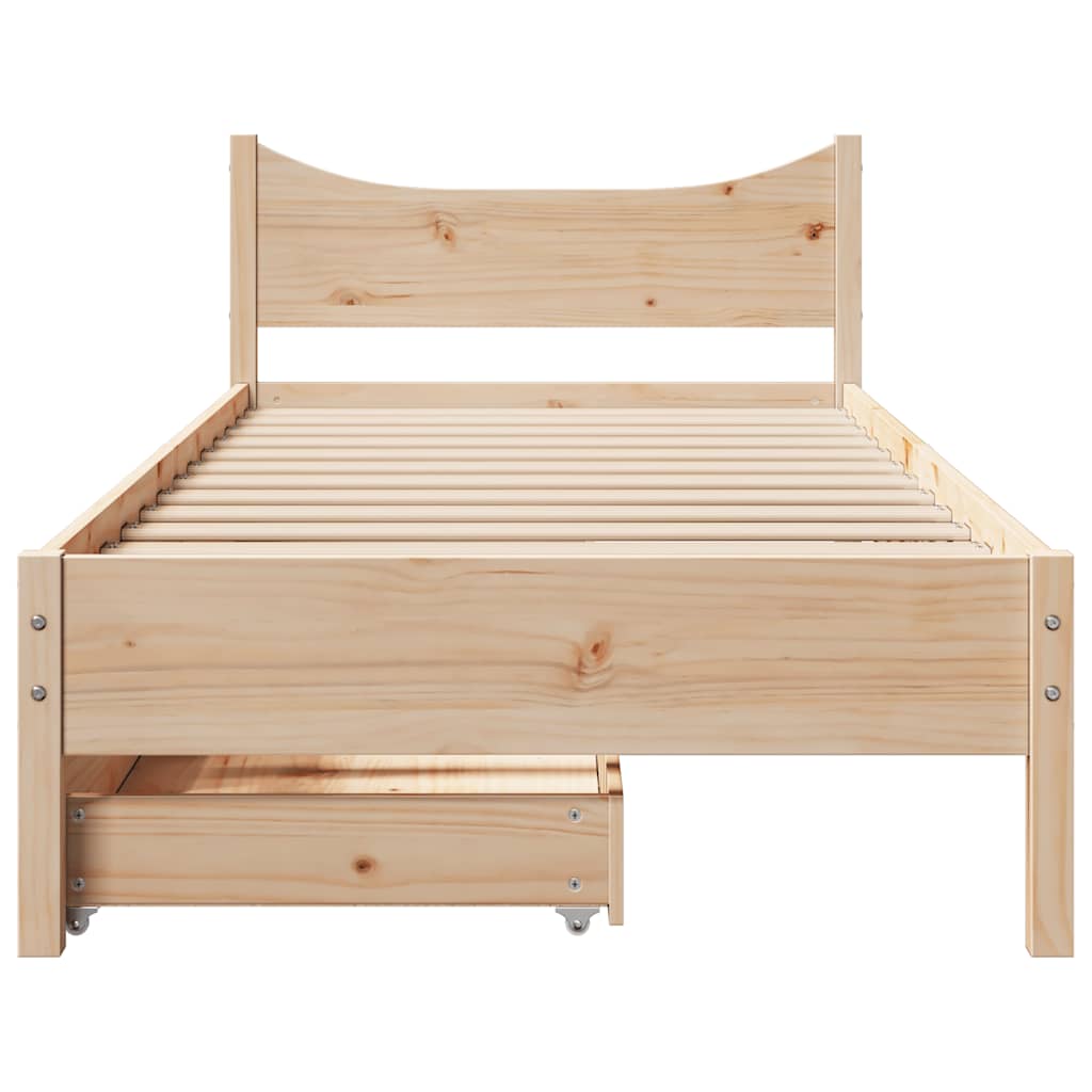 Bed frame with drawers solid pine - natural colored, 75 x 190 cm - number 4.