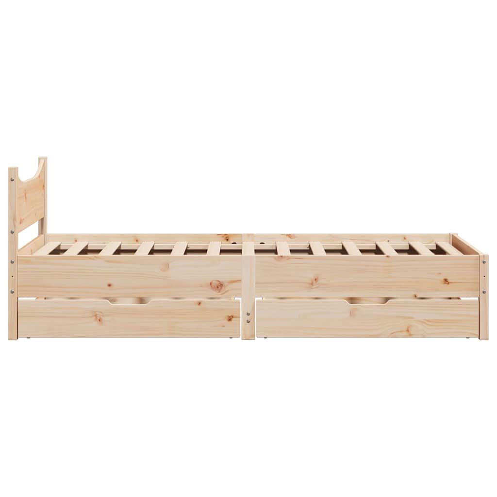 Bed frame with drawers solid pine - natural colored, 75 x 190 cm - number 7.