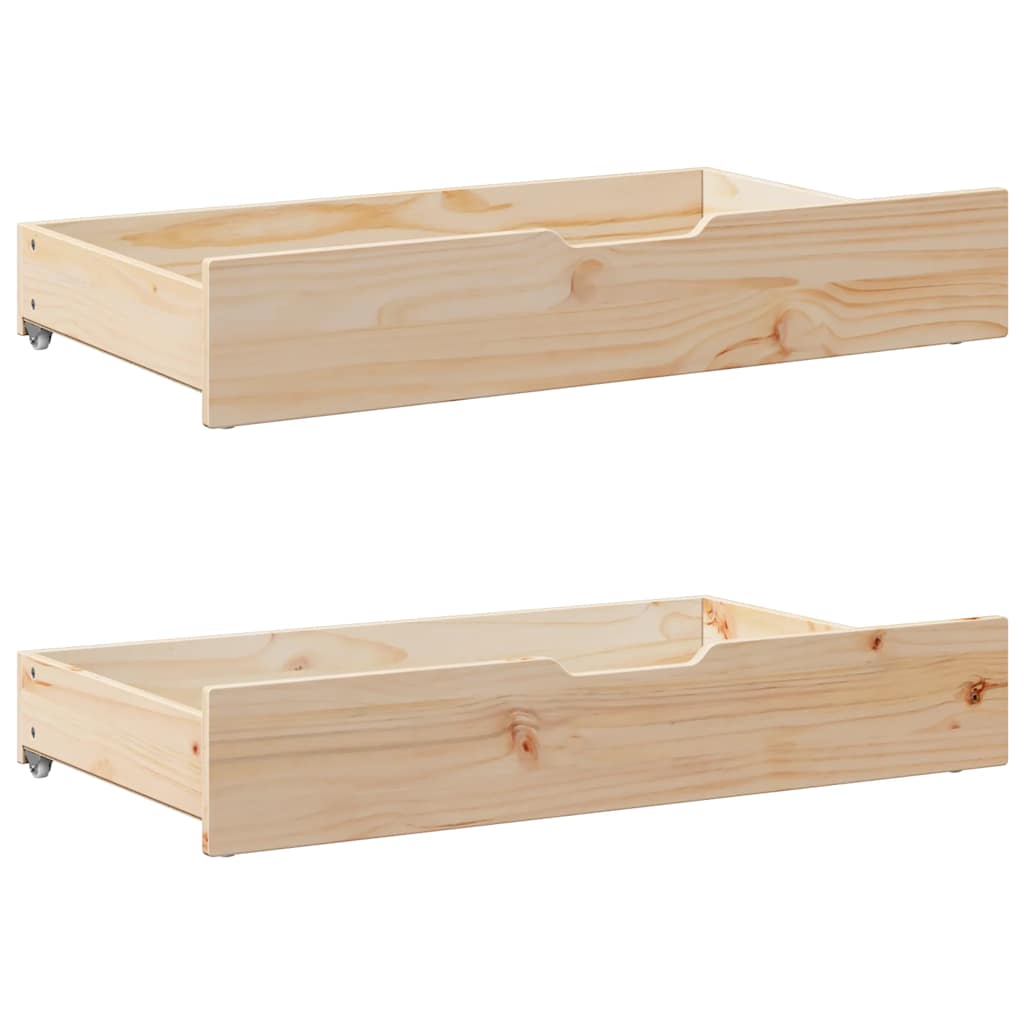 Bed frame with drawers solid pine - natural colored, 75 x 190 cm - number 6.