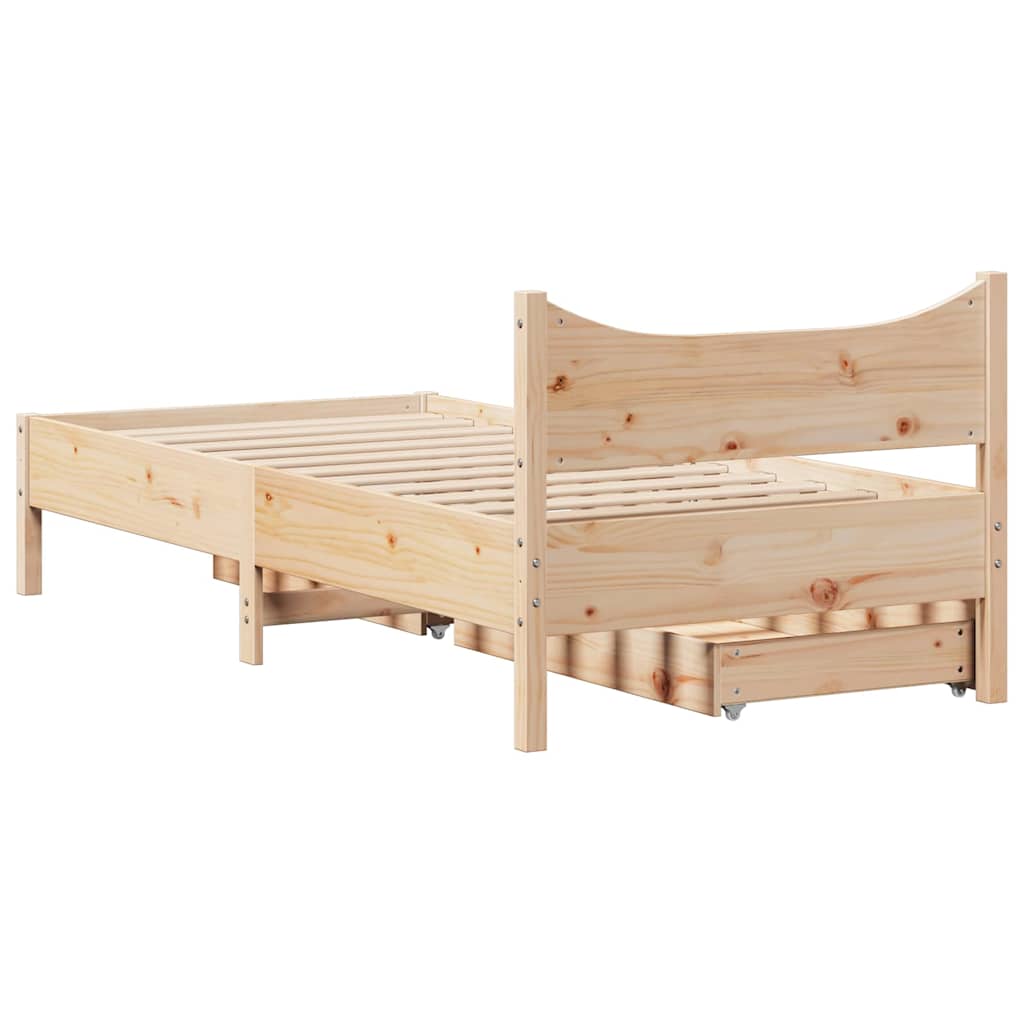Bed frame with drawers solid pine - natural colored, 75 x 190 cm - number 8.