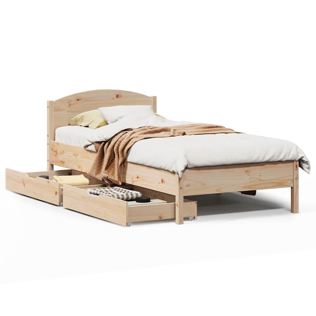 Bed frame without mattress solid pine wood - natural color, 75 x 190 cm - number 2.
