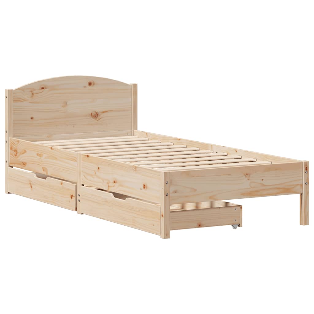 Bed frame without mattress solid pine wood - natural color, 75 x 190 cm - number 3.