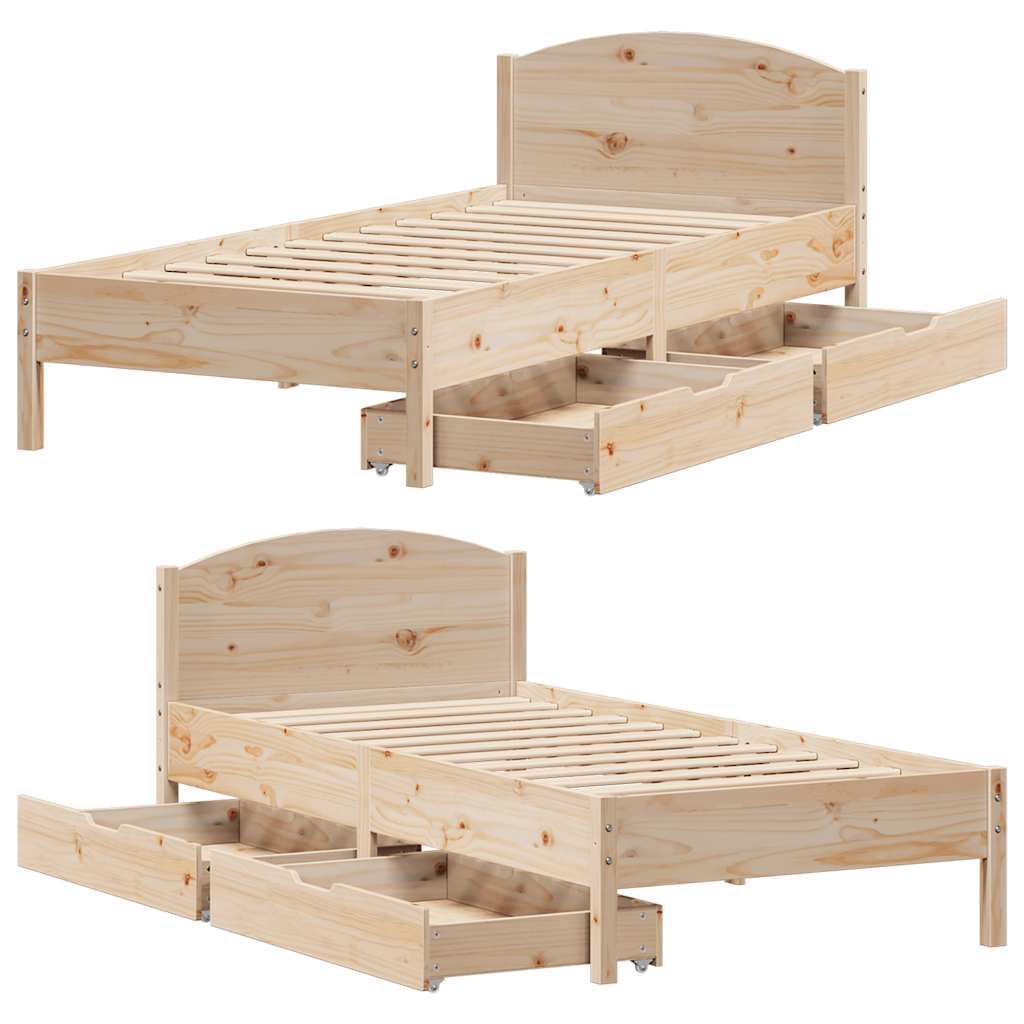 Bed frame without mattress solid pine wood - natural color, 75 x 190 cm - number 9.