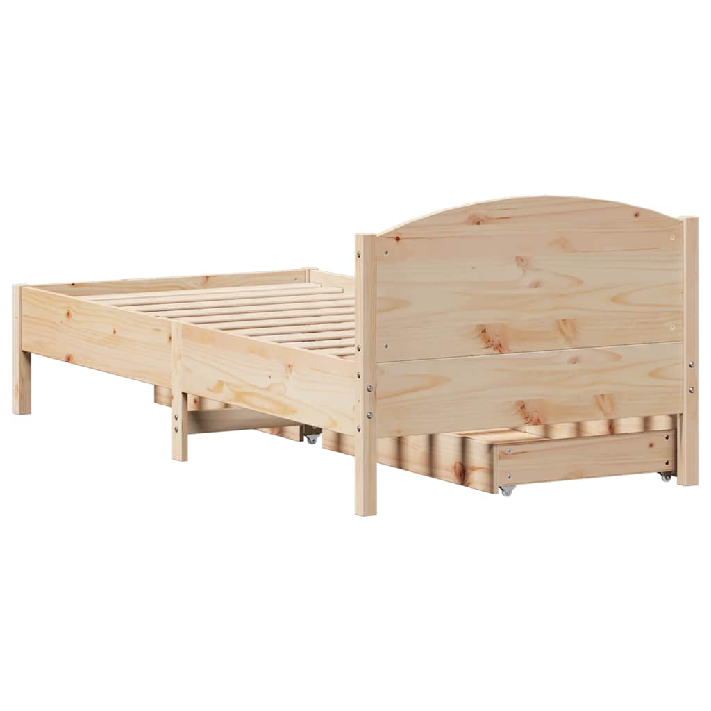 Bed frame without mattress solid pine wood - natural color, 75 x 190 cm - number 8.