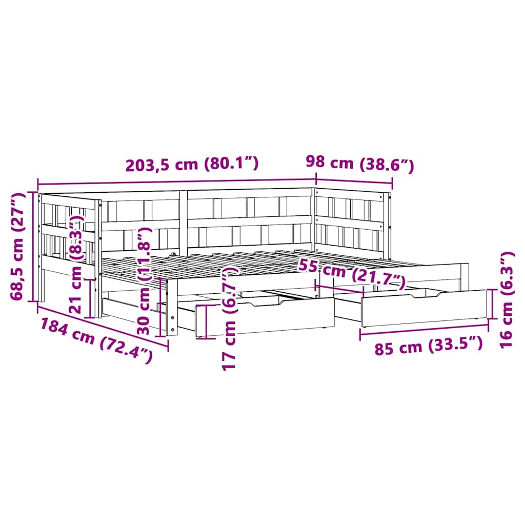 Daybed med uttrekk og skuffer uten madrass - ooo 1, ooo 2 - number 12.