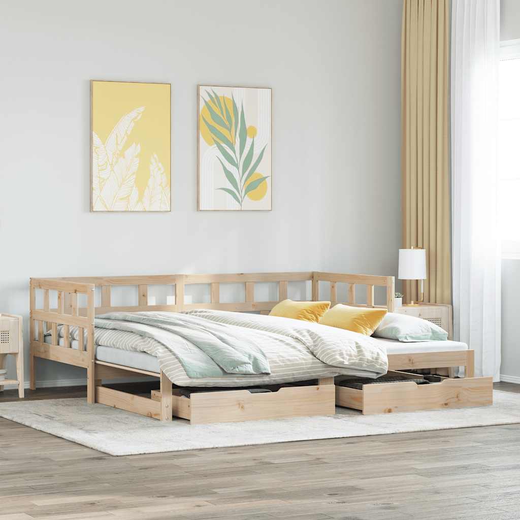 Daybed med uttrekk og skuffer uten madrass - natur, 90 x 200 cm - number 1.