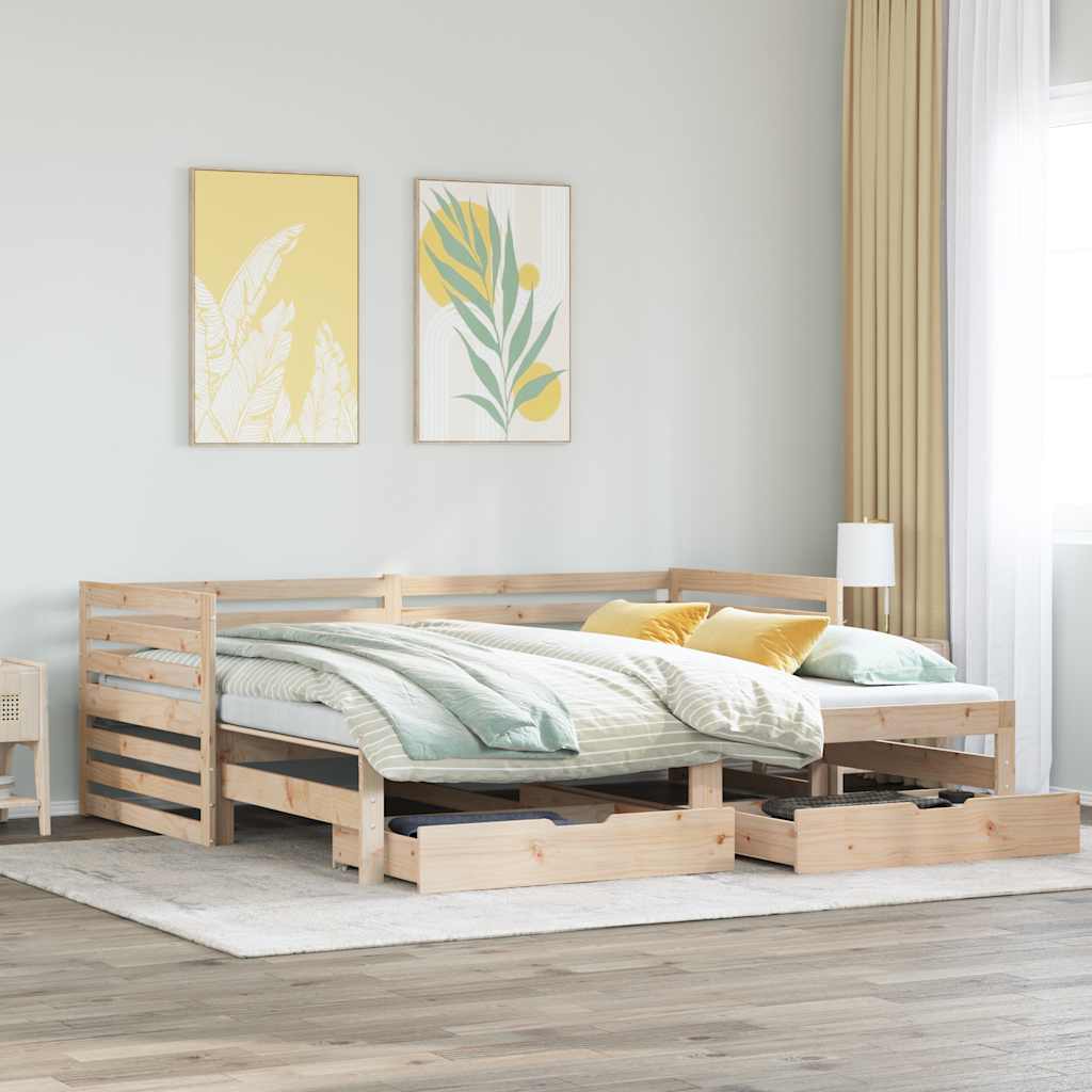 Daybed med skuffer massivt fyrretræ - naturfarvet, 90 x 200 cm - number 1.