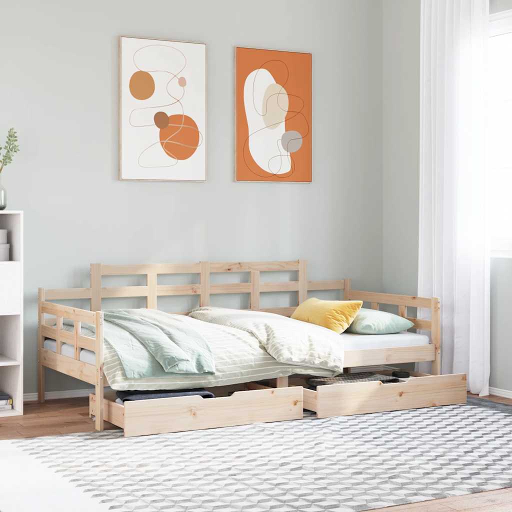 Daybed med skuffer massivt fyrretræ - naturfarvet, 90 x 200 cm - number 1.