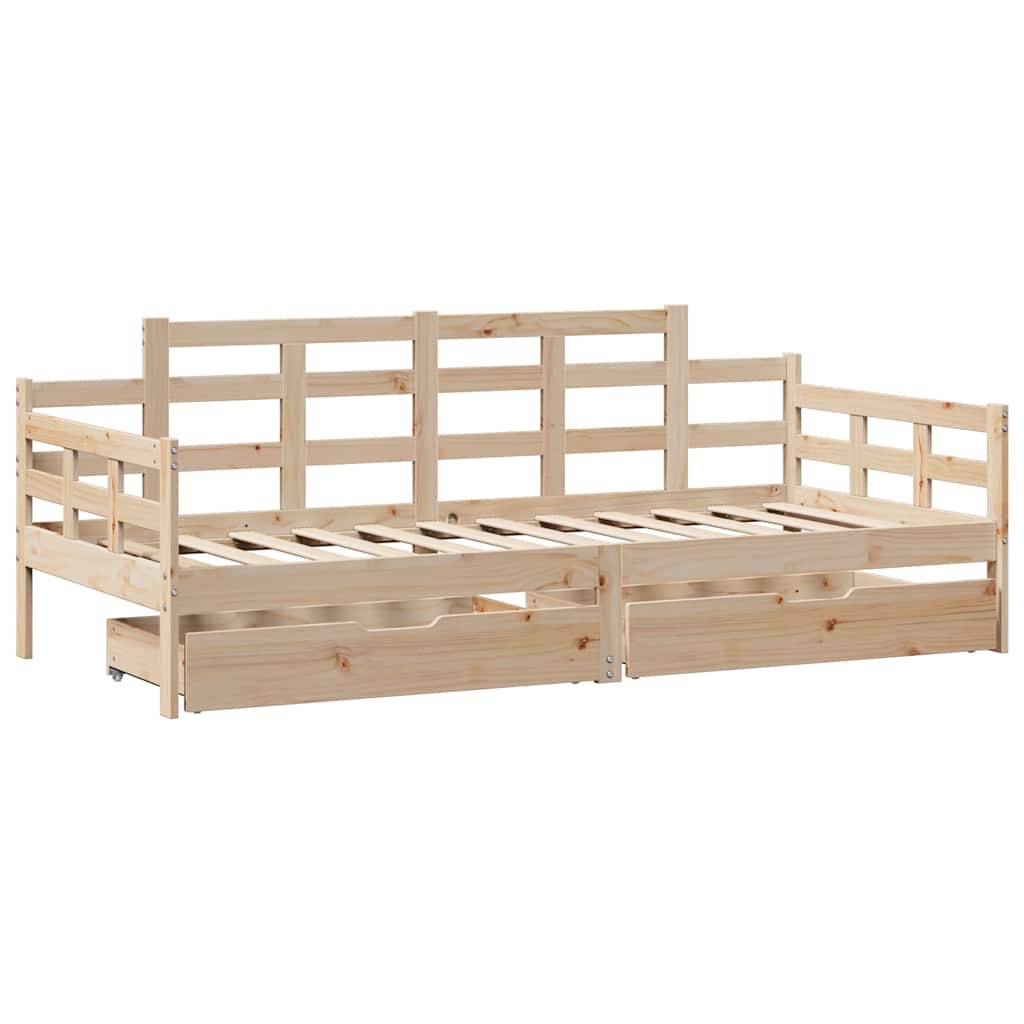 Daybed med skuffer massivt fyrretræ - naturfarvet, 90 x 200 cm - number 3.