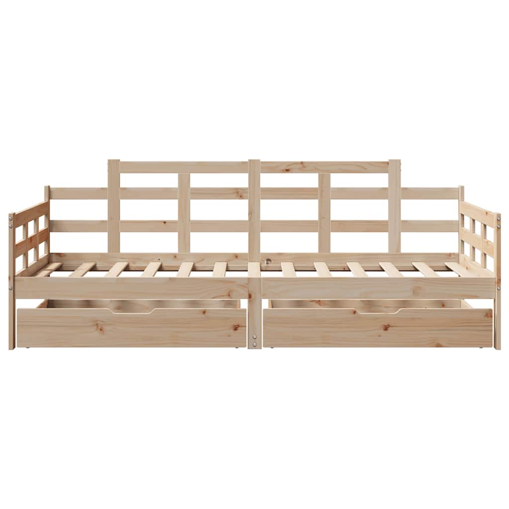 Daybed med skuffer massivt fyrretræ - naturfarvet, 90 x 200 cm - number 4.