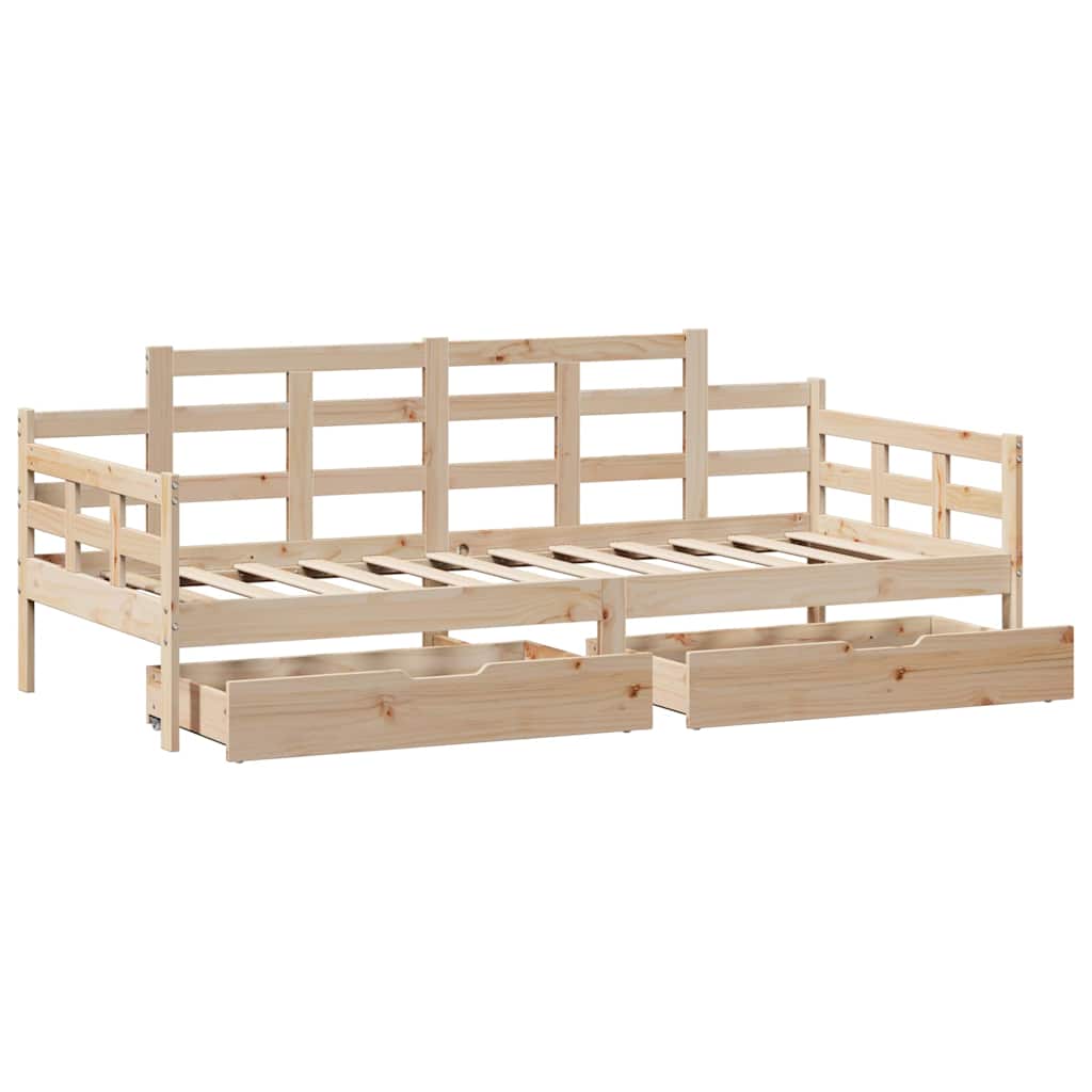 Daybed med skuffer massivt fyrretræ - naturfarvet, 90 x 200 cm - number 9.