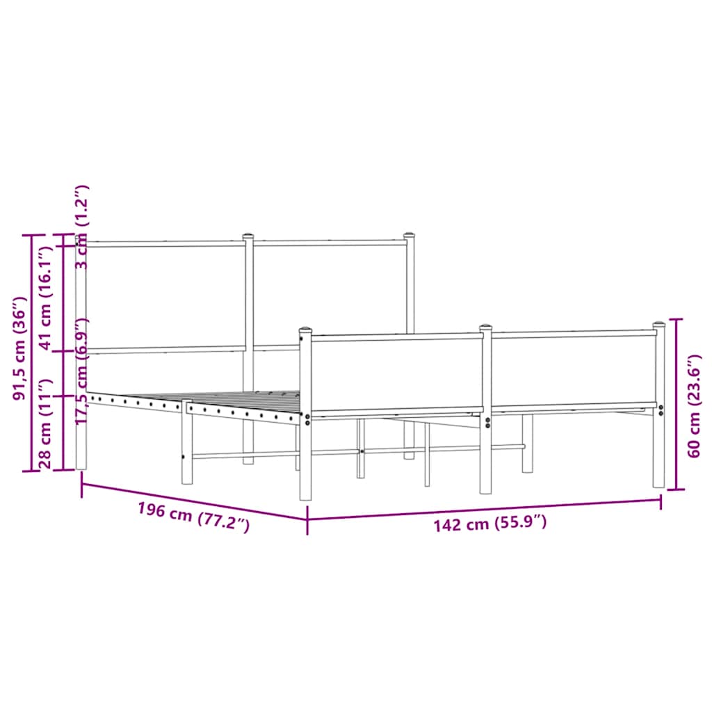 Rama łóżka bez materaca brown oak - brown oak, 137 x 190 cm, z zagłówkiem i ogrodzeniem o wysokiej stopie - number 10.