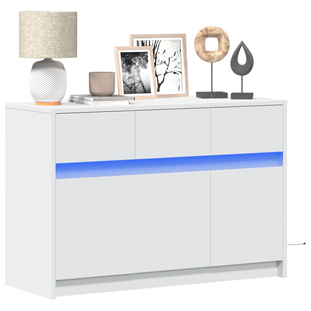 Tv-bord med led-lys 91x34x61 cm konstrueret træ hvid - number 1.