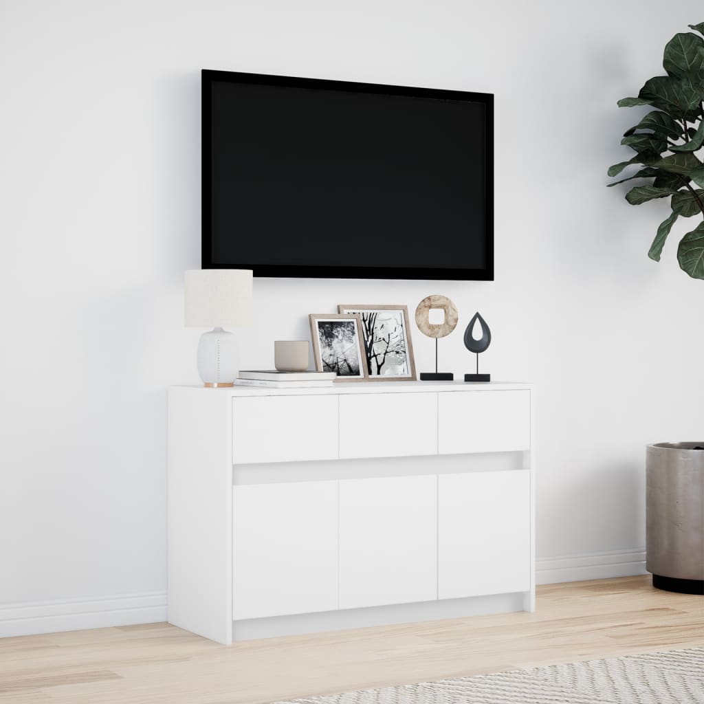 Tv-bord med led-lys 91x34x61 cm konstrueret træ hvid - number 4.