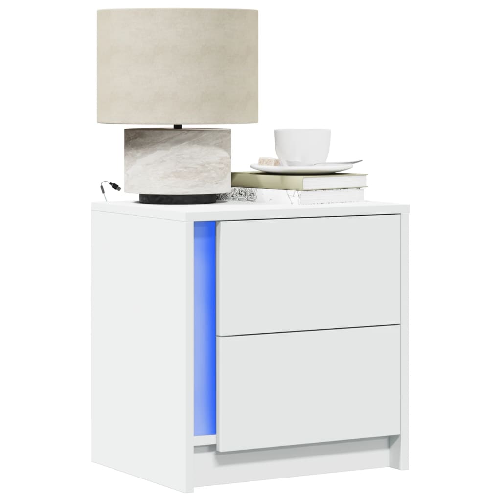 Bedside tables pcs. with led lights engineered wood - white, 2 - number 1.