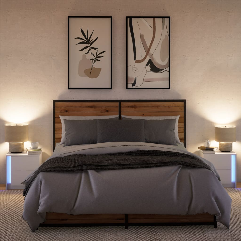 Bedside tables pcs. with led lights engineered wood - white, 2 - number 5.