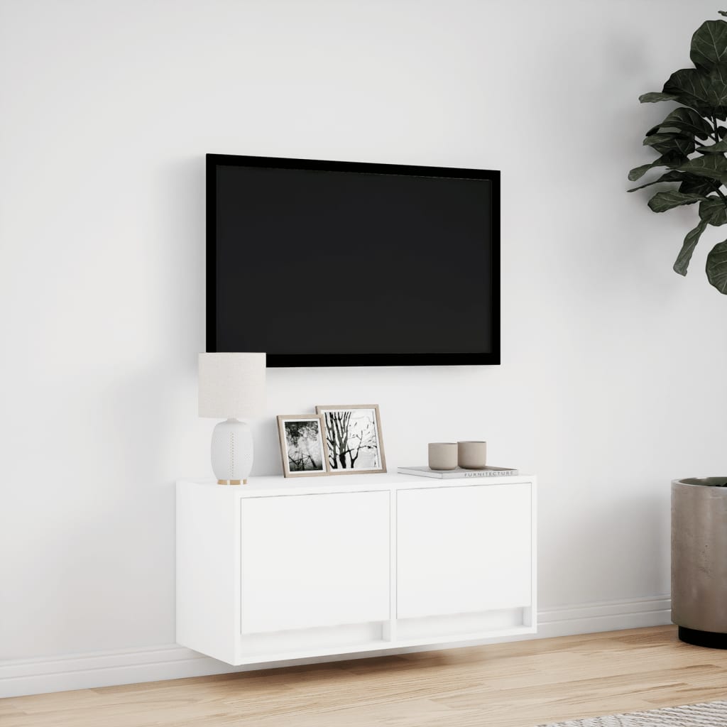 Væghængt tv-bord med led-lys 80x31x35 cm - hvid, 1, 80 cm - number 4.