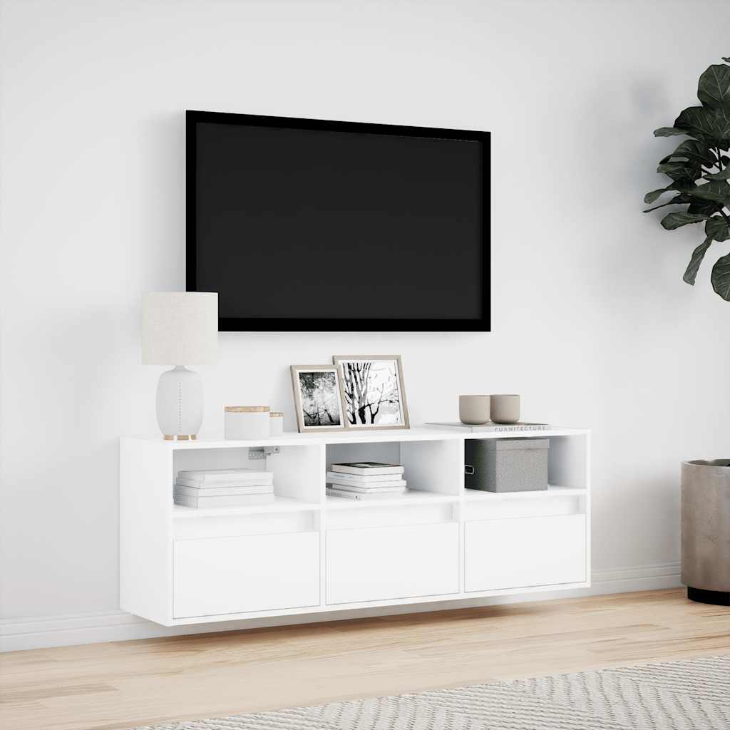 Væghængt tv-bord med led-lys 130x31x45 cm - hvid, 1, 130 cm - number 4.