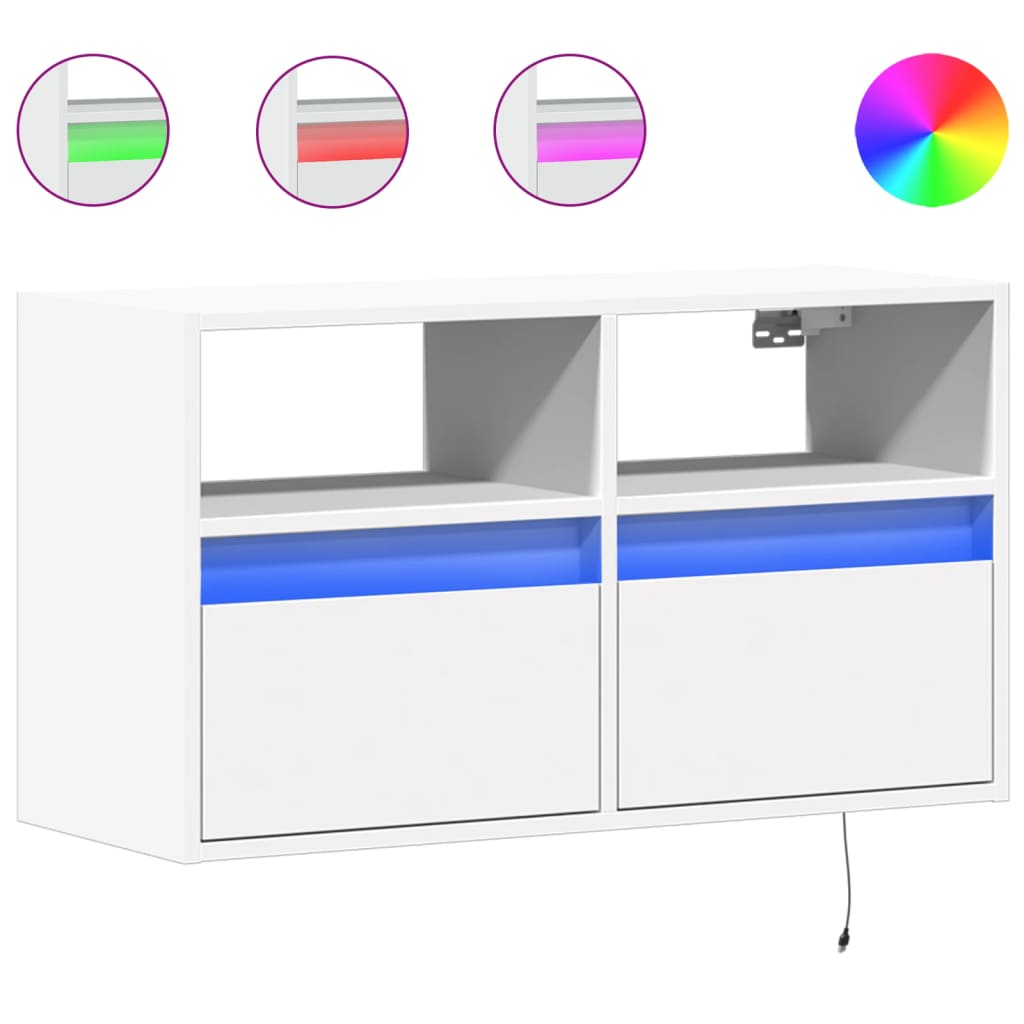 Væghængt tv-bord med led-lys 80x31x45 cm - hvid, 1, 80 cm - number 2.