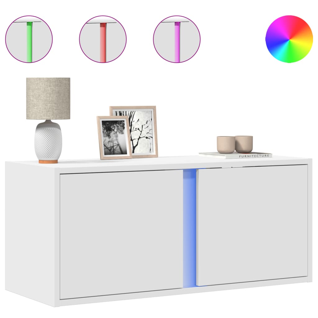 Væghængt tv-bord med led-lys 80x31x35 cm - hvid, 1, 80 cm - number 2.
