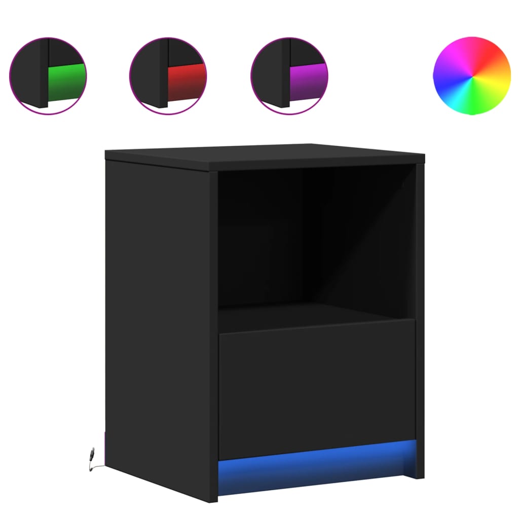 Sengebord med led-lys konstrueret træ - sort, 1 - number 2.