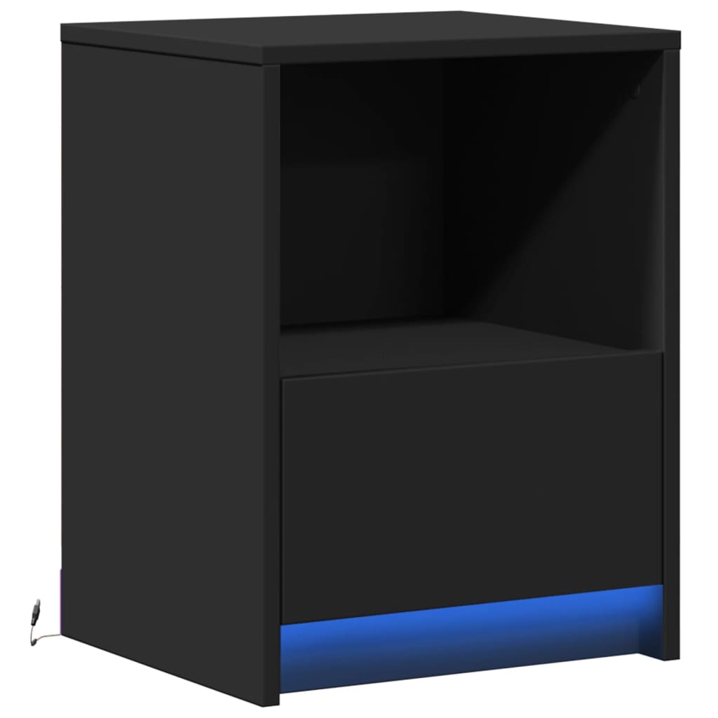 Sengebord med led-lys konstrueret træ - sort, 1 - number 3.