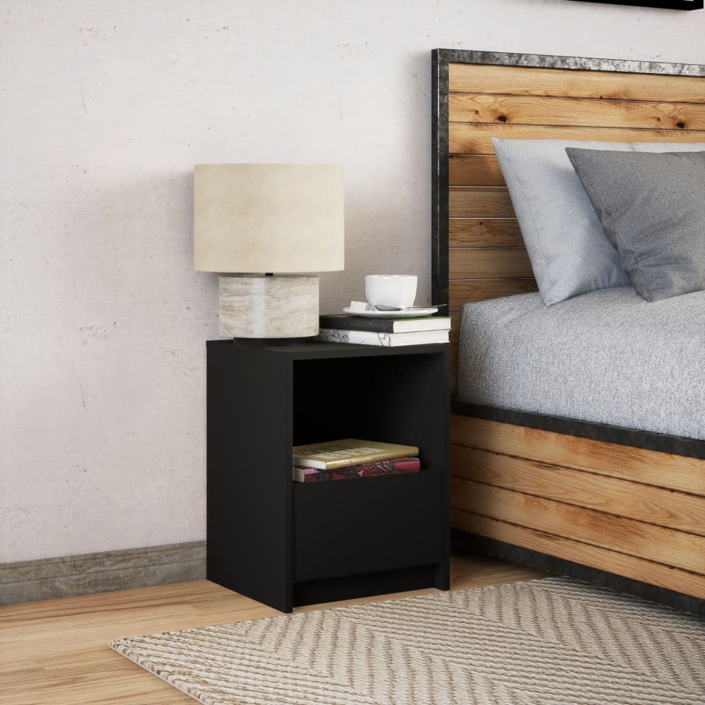 Sengebord med led-lys konstrueret træ - sort, 1 - number 4.