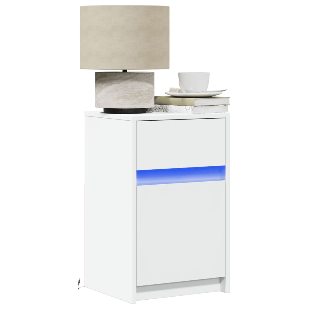 Bedside tables pcs. with led lights engineered wood - white, 2 - number 1.