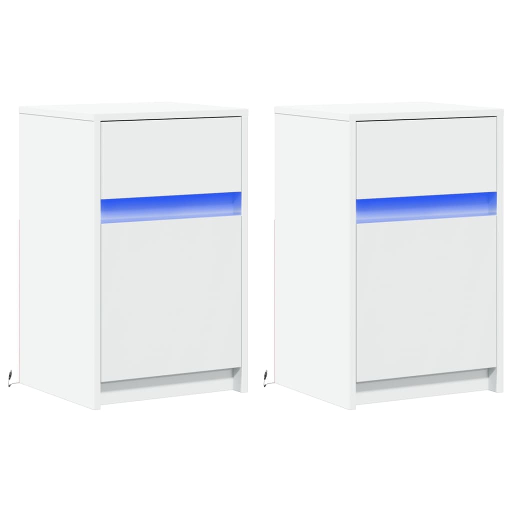 Bedside tables pcs. with led lights engineered wood - white, 2 - number 3.