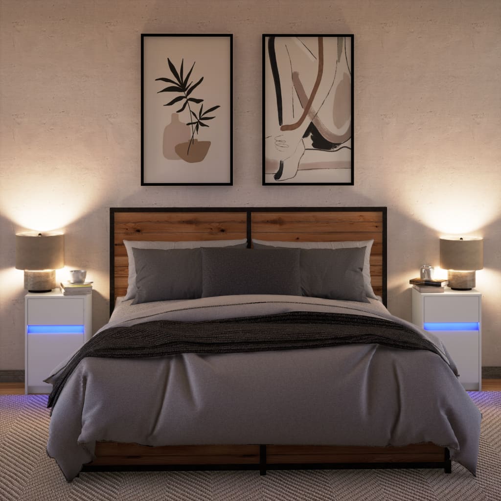 Bedside tables pcs. with led lights engineered wood - white, 2 - number 4.