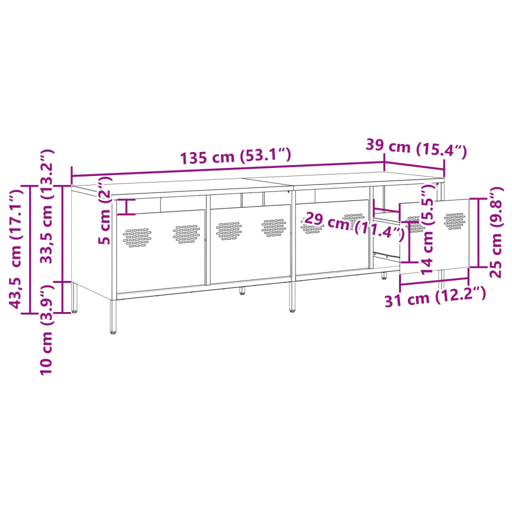 Tv-bord 135x39x43,5 cm koldvalset stål - sort, 1, 135 cm - number 12.