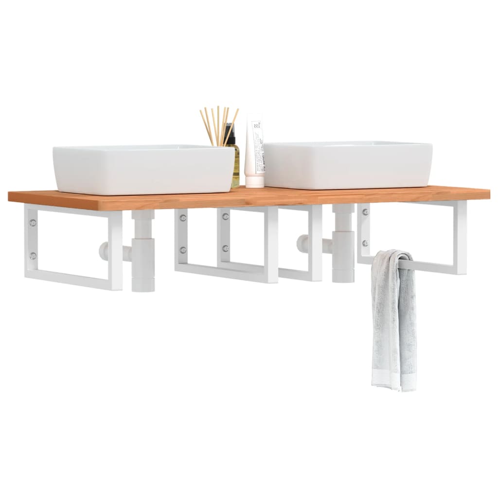 Badeværelseshylde stål og massivt bøgetræ - hvid, 115 x 55 x 2.5 cm, 1, rektangulær - number 1.