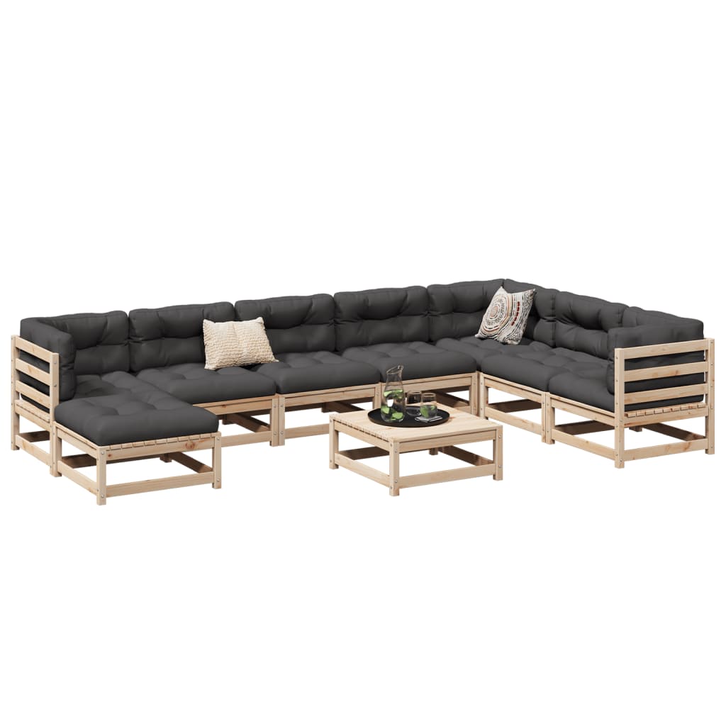 Sofa sett for hage 9 deler solid furu - furu naturlig, uten pute, 1 - number 1.