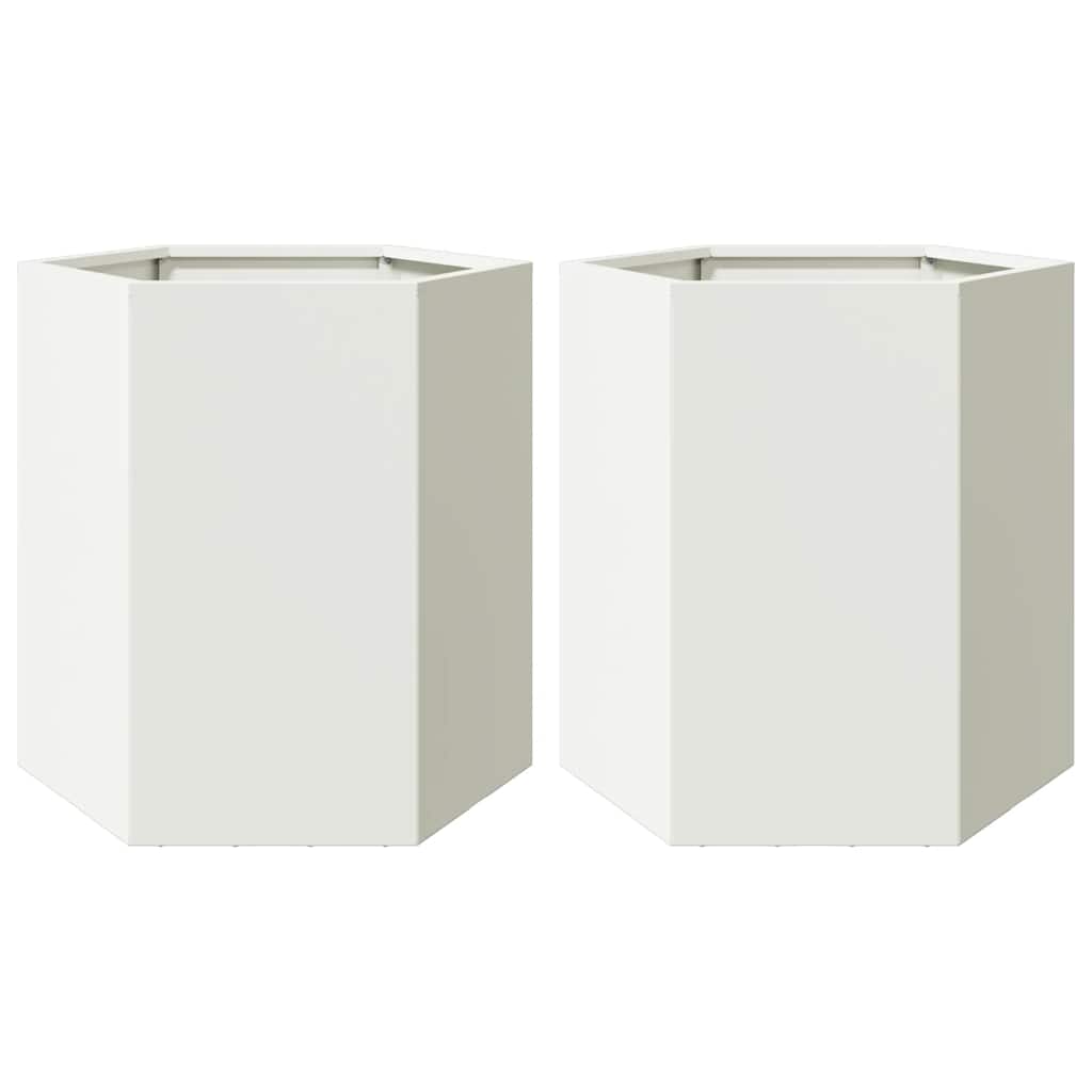 Vrtne posude kom. šesterokutni čelik bijeli - čelik/bijeli, 46 x 40 x 45 cm, 2 - number 2.