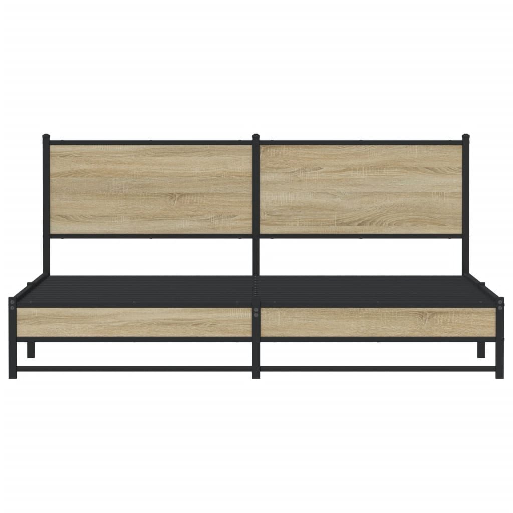 Okvir kreveta bez madraca metalni - sonoma hrast, 180 x 200 cm, s uzglavljem i duplim niskim uznožjem - number 5.