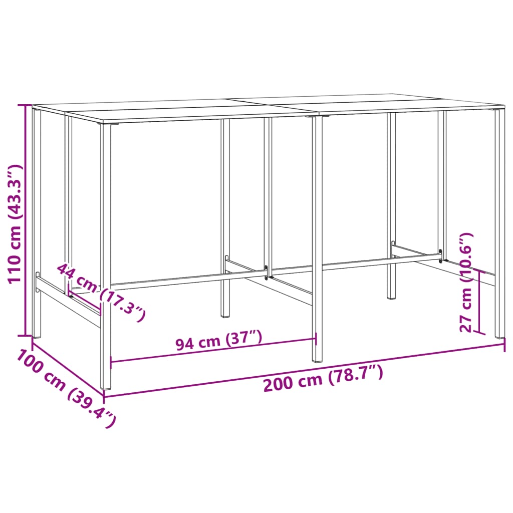 Barbord 200x100x110 cm pulverlakeret stål sort - number 7.