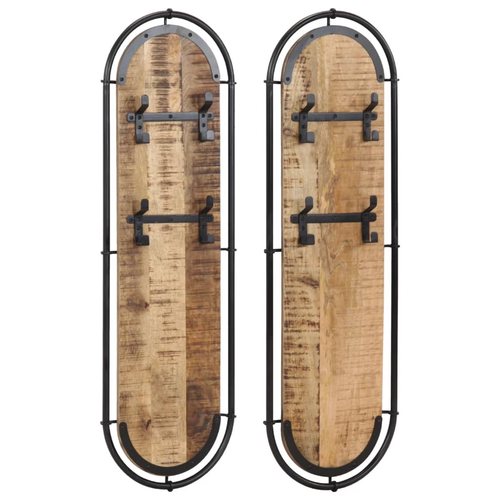 Væghængte knagerækker 2 stk. 4 knager massivt ru mangotræ - number 1.